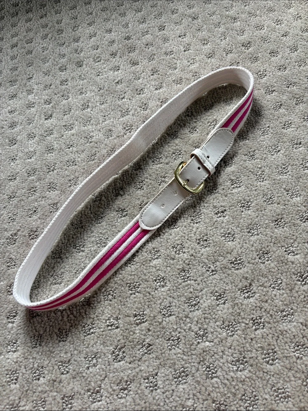 Women's White and Pink-Striped Belt with Gold Buckle- Small